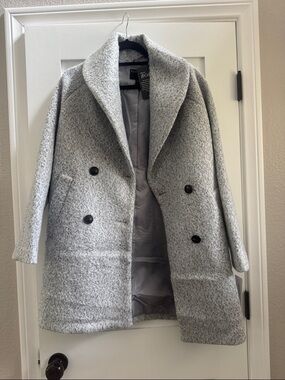 Bernardo Light Gray Textured Wool Blend Double-Breasted Pea Coat